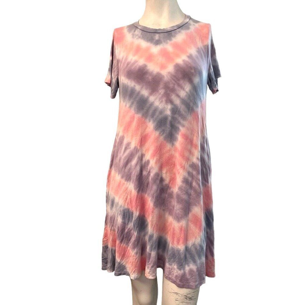 Size XS Pink Purple Tie Dye Dress Super Soft Stretch Casual Oversized Beach USA